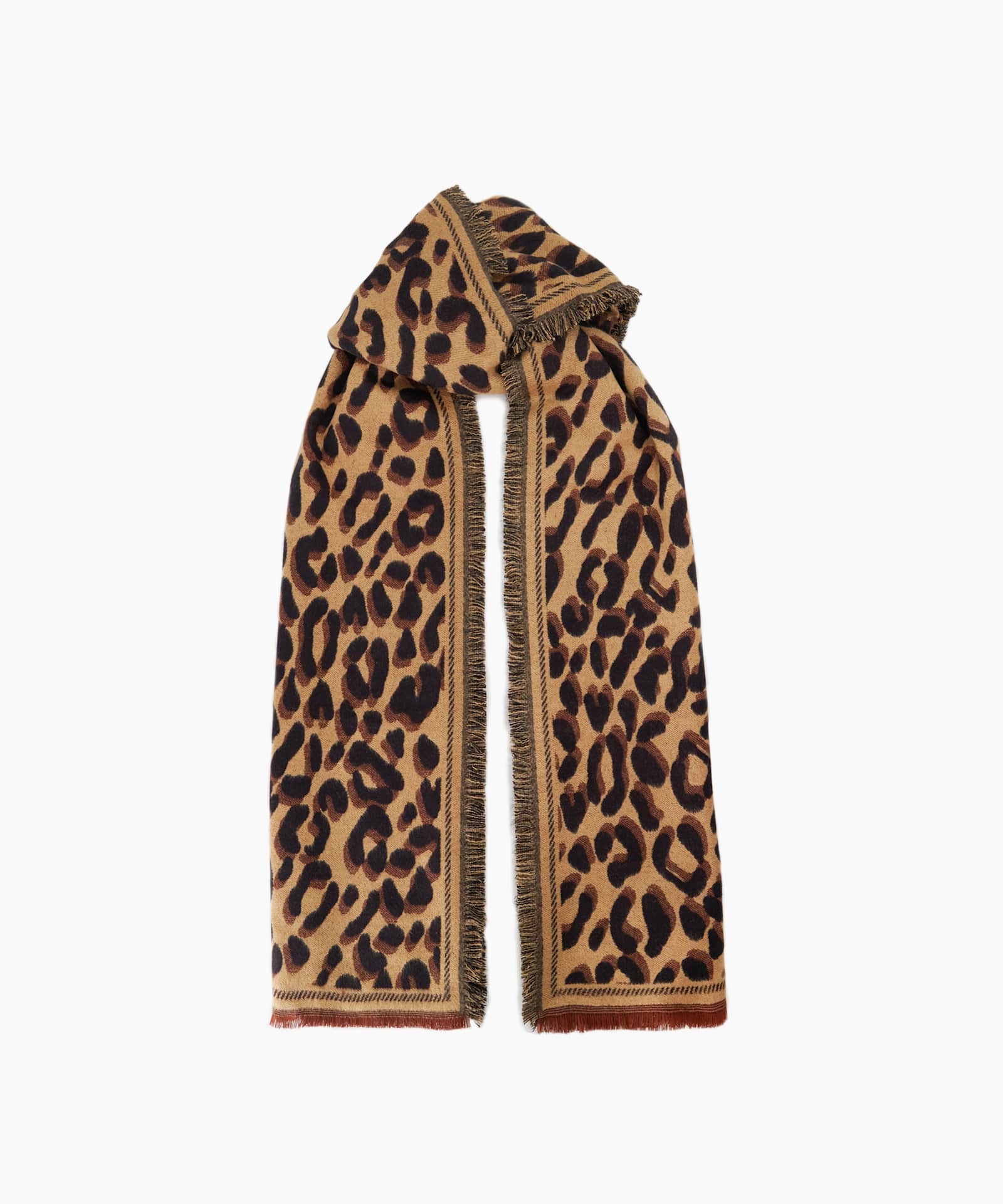 Leopards Fringed Leopard Print Scarf - brown