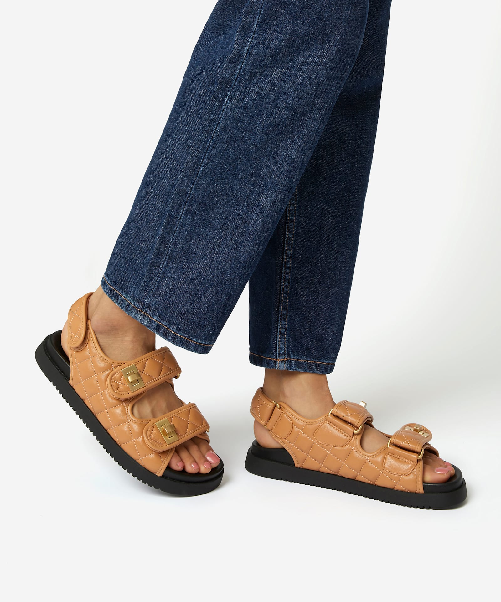Leather Sandals Lockstock Sandals Dune Dune Camel Quilted Sandals