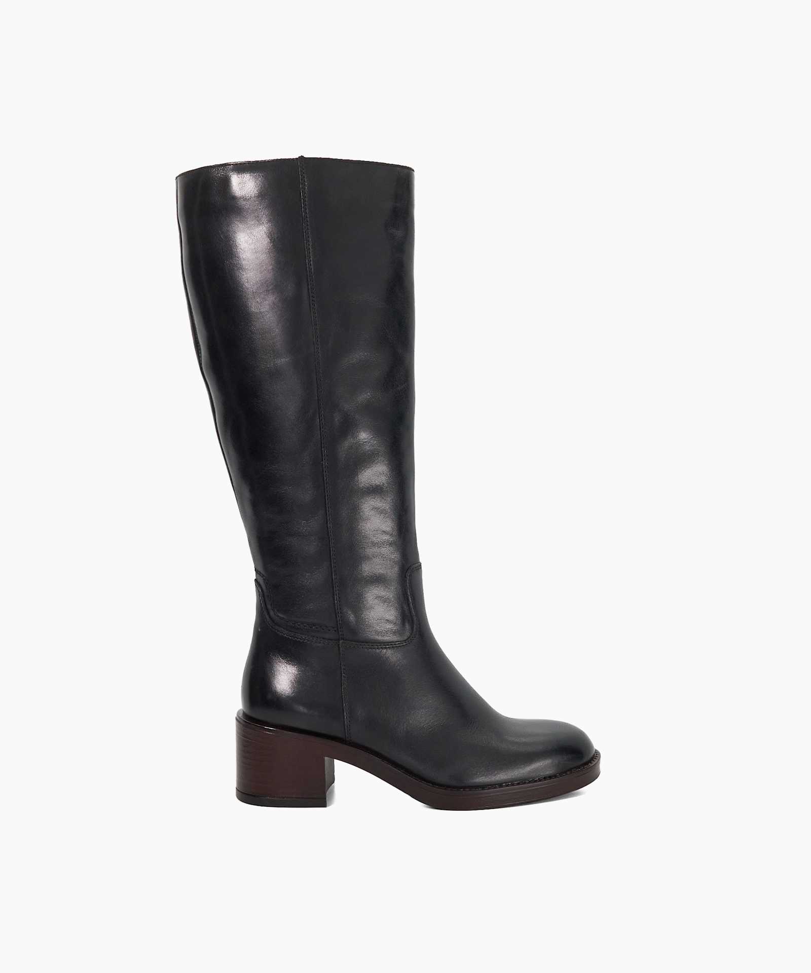 Tammies Leather Chunky Knee High Boots - black