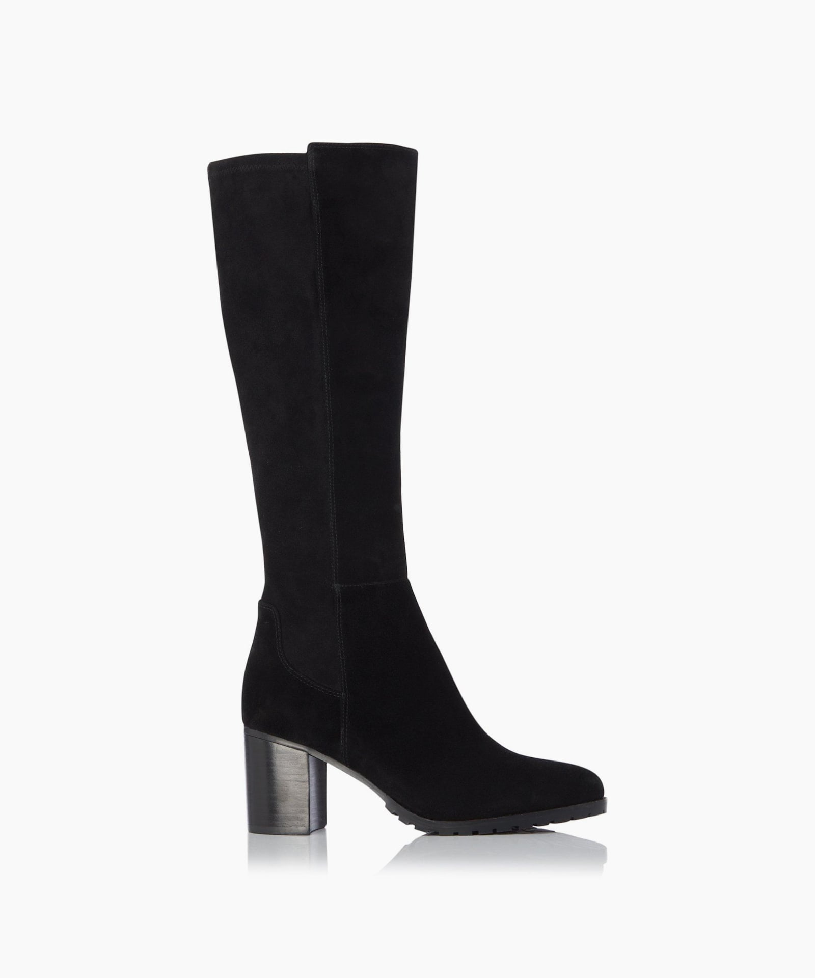 dune ladies titan stretch cleated knee high block heel boots