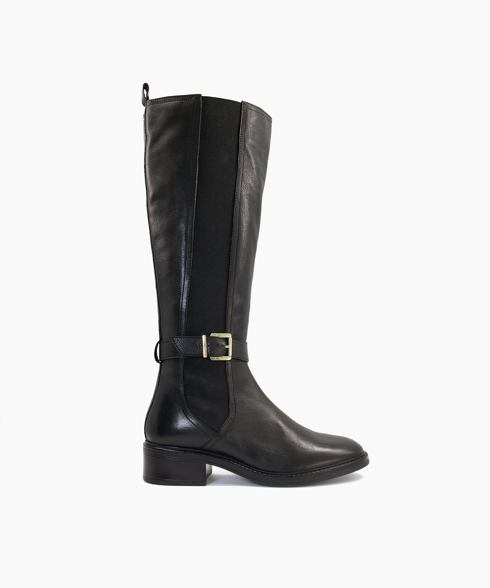 black riding boots with gold buckles