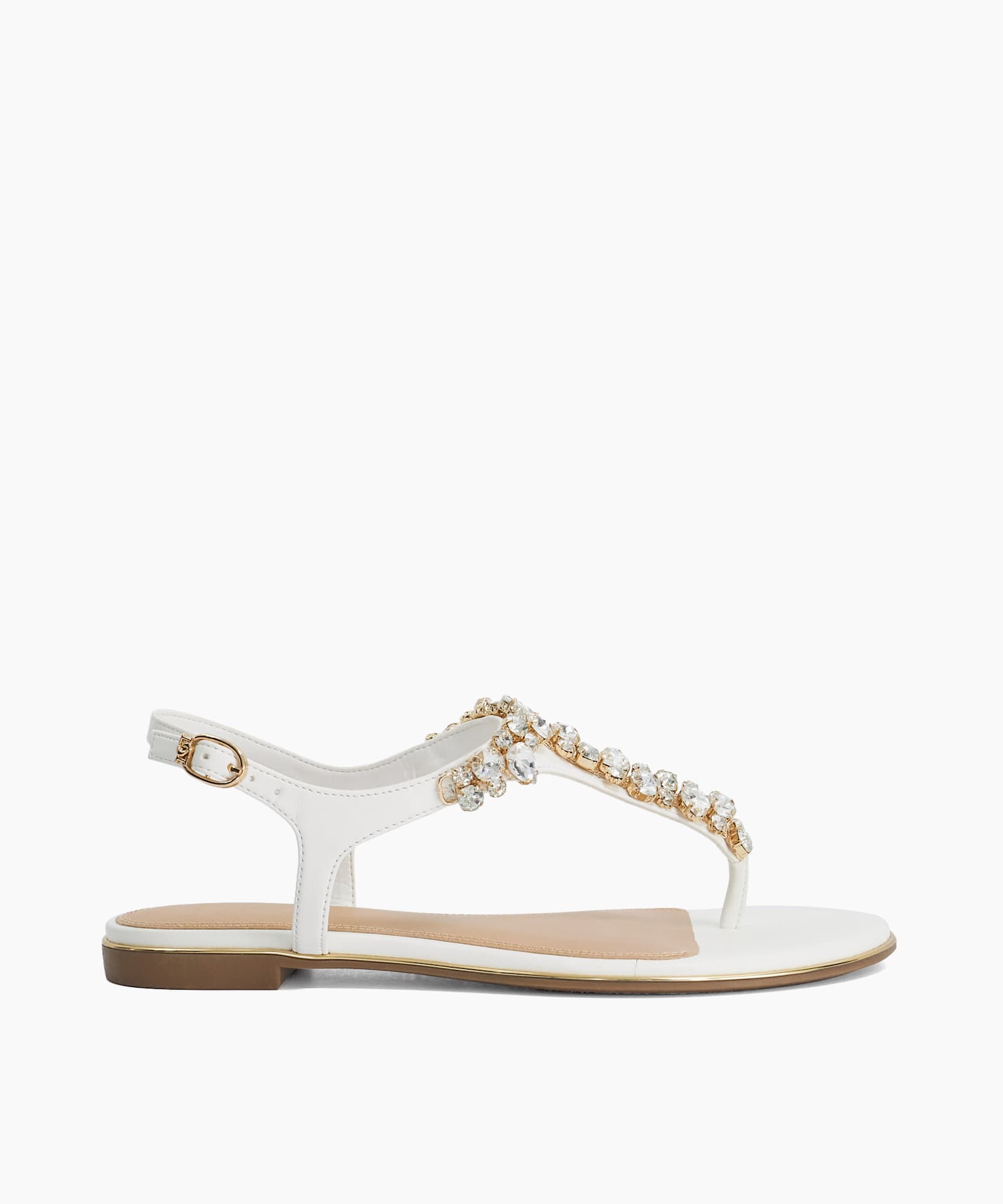 Life Embellished Toe Post Sandals - white