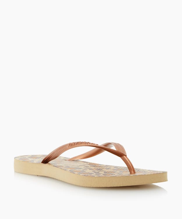Animal Print Flip Flops - Bronze