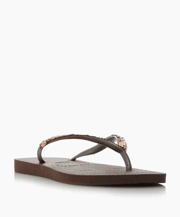 Metal Mesh Flip Flops - Brown
