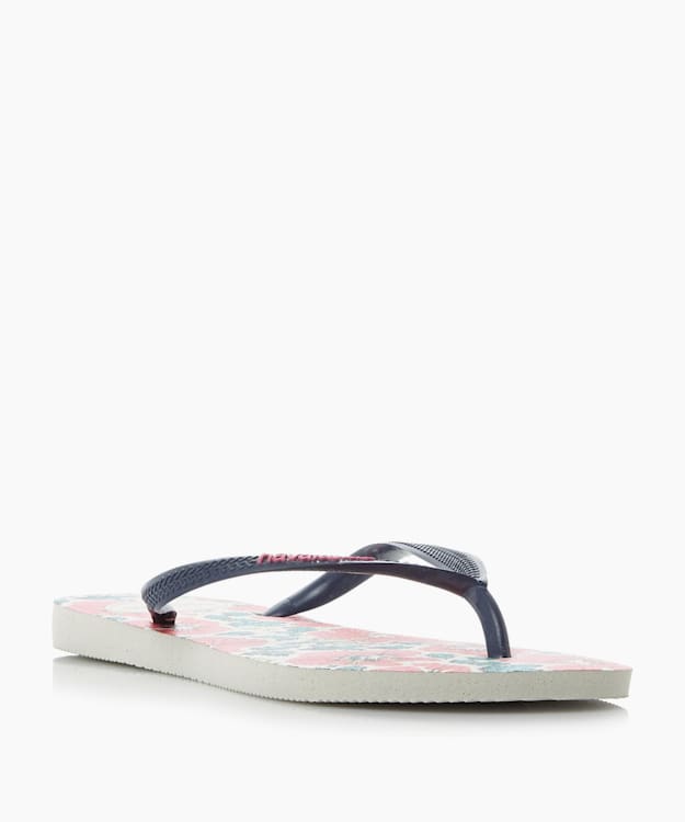 Floral Flip Flops - Navy