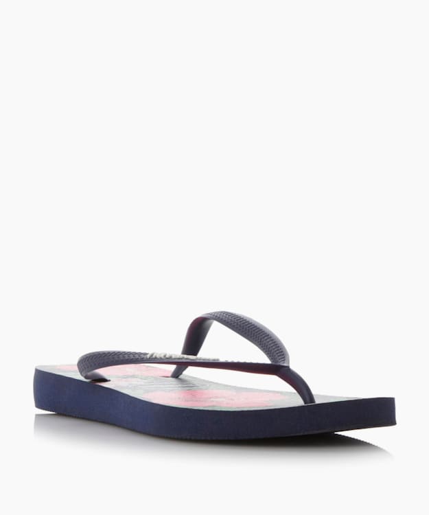 Floral Flip Flops - Navy