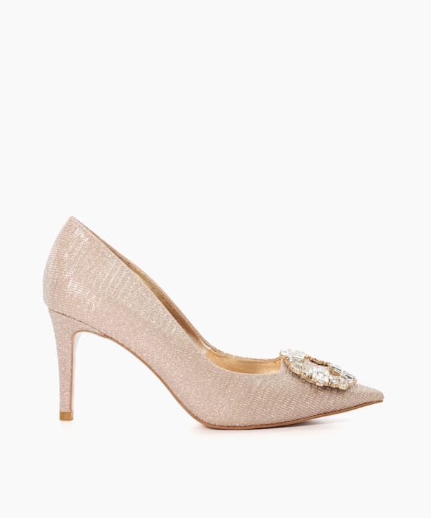 Rose gold court shoes mid online heel