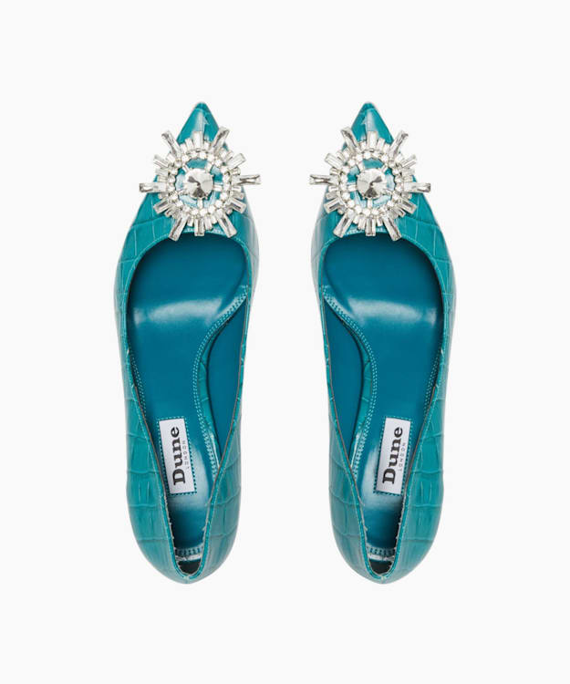 Blissfull Turquoise Brooch Detail Court Shoes Dune London