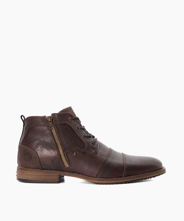 Captains Brown Double Toe Cap Detail Leather Boots Dune London