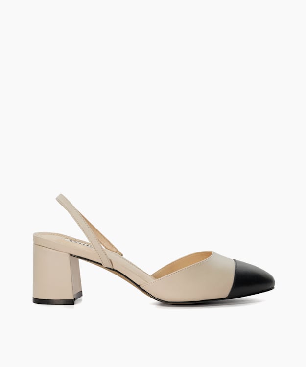 Cream block cheap heel court shoes