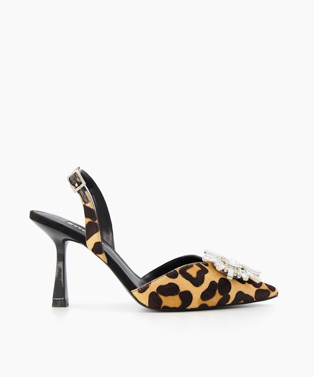 Casis Leopard, Brooch Slingback Heel | Dune London