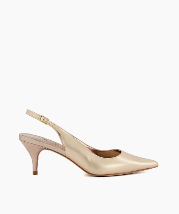 Cassino Gold, Metallic Leather Heeled Slingback Courts | Dune London