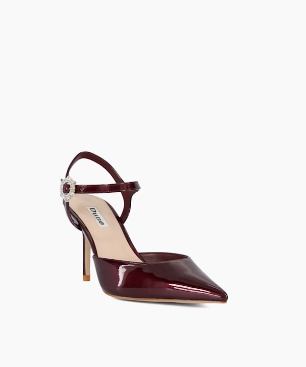 Channel Red Buckle Detail Heeled Courts Dune London