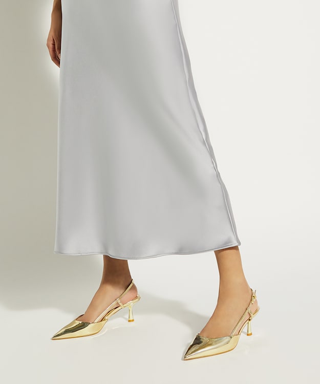 Classify Gold Flare Heel Slingback Court Shoes Dune London