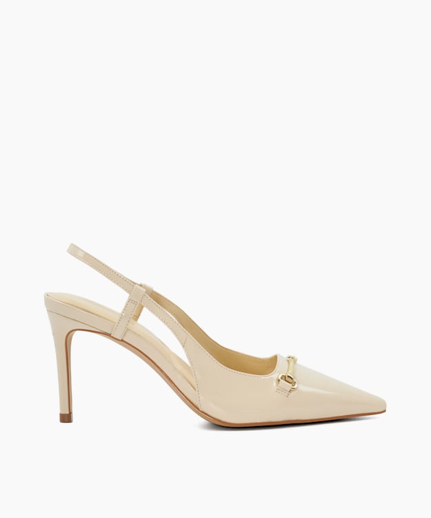 Closest Cream, Patent Snaffle Trim Slingback Courts | Dune London