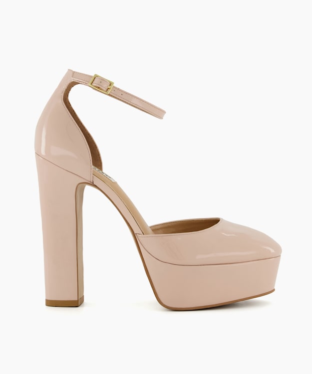 Nude block platform store heels