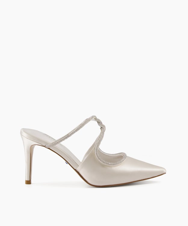 Cupid Ivory, Bead Trim Satin Mule Courts | Dune London