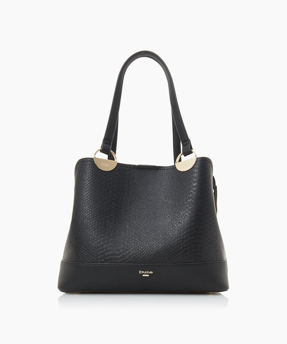 dune black patent handbag