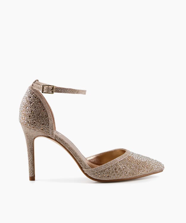 Darcia Gold, Gem Embellished Heels | Dune London