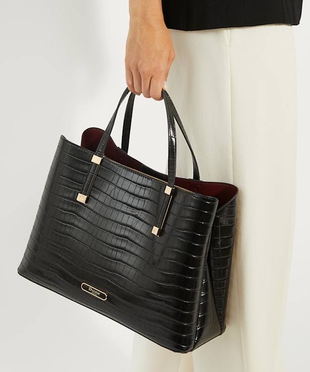 Dorry Black, Branded Hardware Tote Bag | Dune London