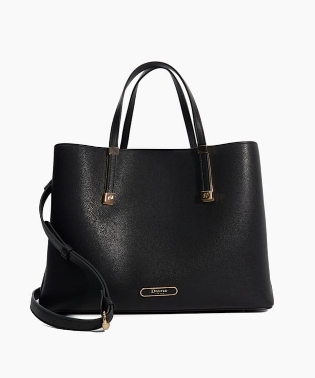 Dorry Black, Branded Hardware Tote Bag | Dune London