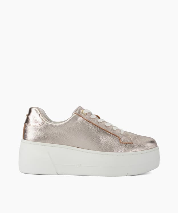 Episode Gold Lace Up Flatform Trainers Dune London