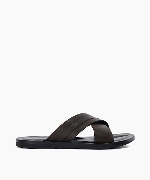 Frankos Brown, Leather Cross Over Strap Sandals | Dune London