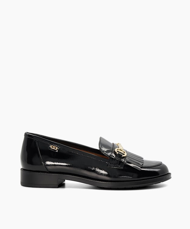 Gestures Black, Patent Snaffle Trim Loafers | Dune London