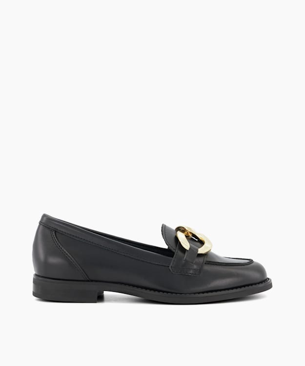 Goddess Black, Chain-Detail Leather Loafers | Dune London