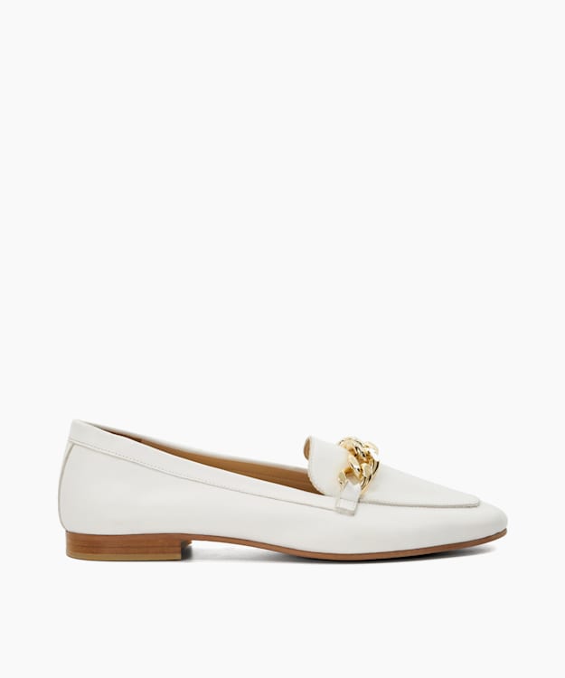 Goldsmith White, Chain Trim Leather Loafers | Dune London