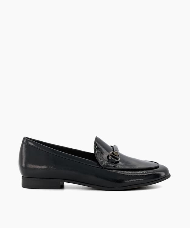 Grandeur Black, Patent Tonal-Snaffle-Trimmed Loafers | Dune London