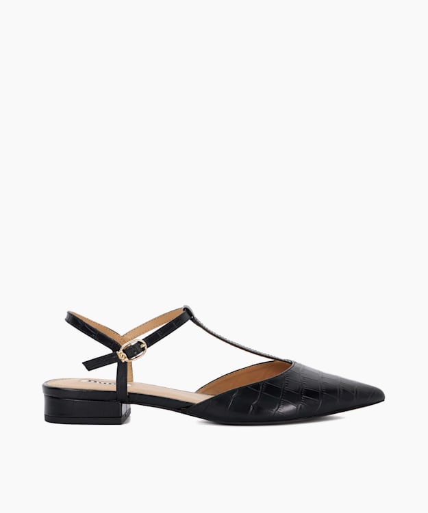 Harler Black Pointed Toe T Bar Flats Dune London