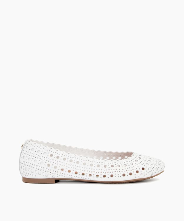 Harlows White, Laser-Cut-Detail Ballet Flats | Dune London