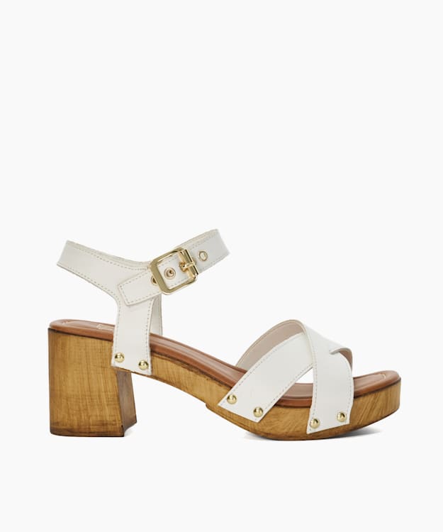 Leather Block Heel Sliders