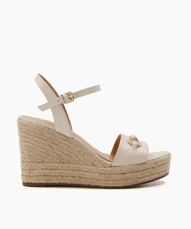 Kai Ecru, Snaffle-Trim Leather Espadrille Wedges | Dune London