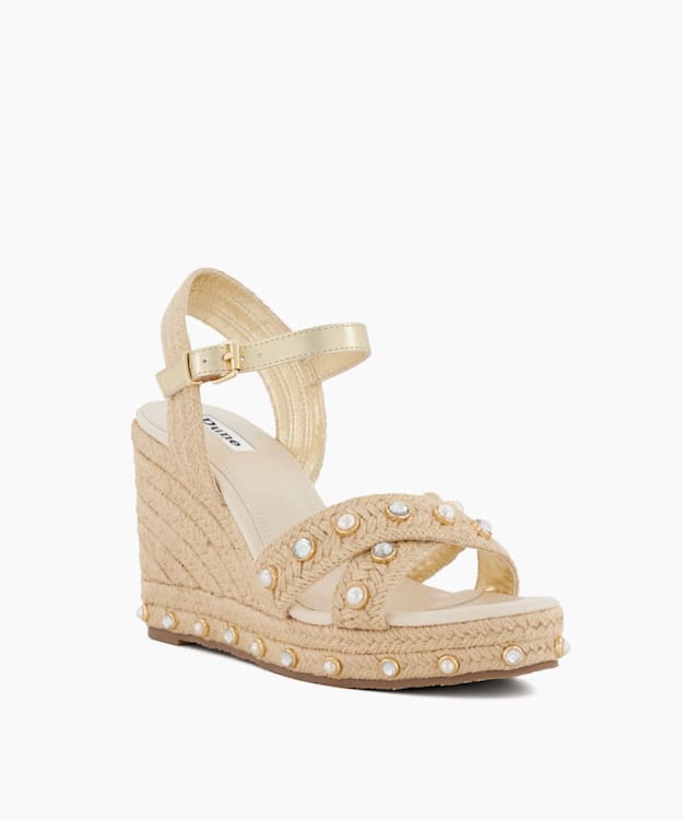 Kays Natural Pearl Strap Raffia Wedge Sandals Dune London