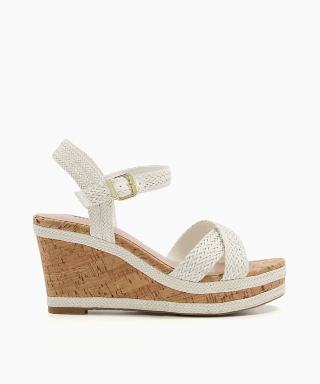 Kelisa Off White Braided Cross Strap Cork Wedge Sandals Dune London