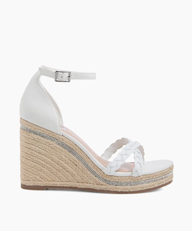 Woven Crossover Ankle Strap Wedge Sandals, Dune London