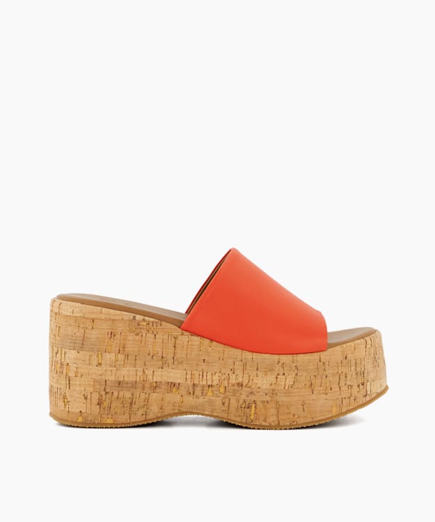 Kion Orange Cork Flatform Leather Sandals Dune London