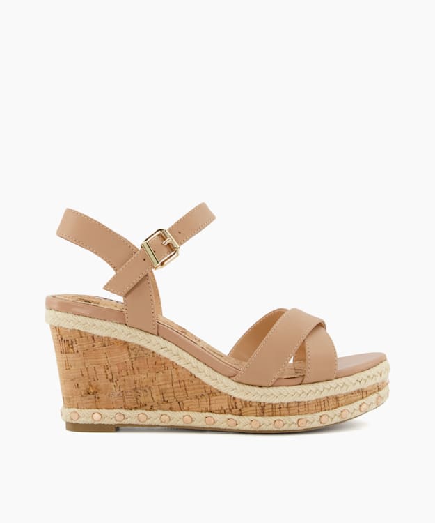 Kopper Camel, Studded-Medium-Wedge Sandals | Dune London