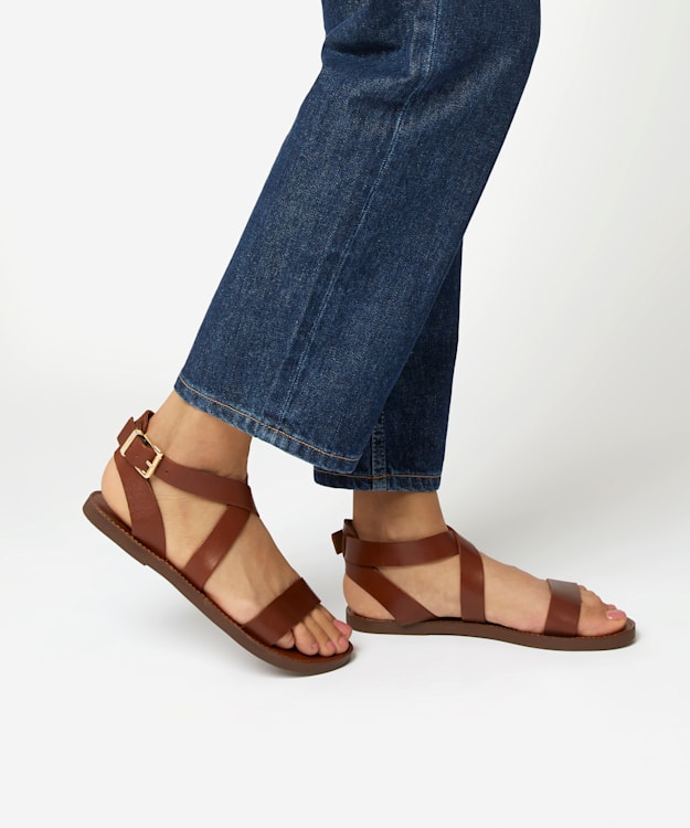 Leels Tan Wrap Strap Flat Sandals Dune London