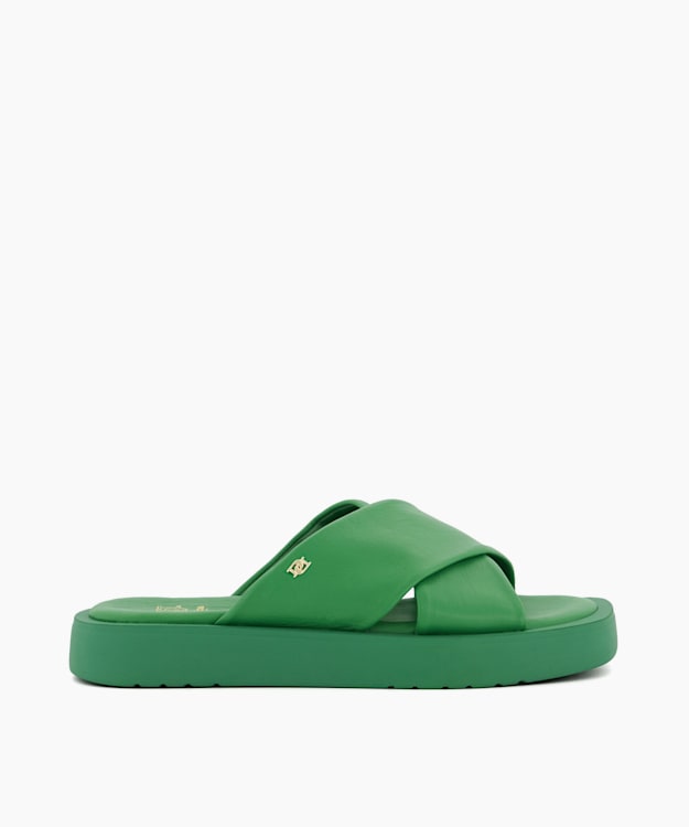 Liquor Green, Leather Flat Sandals | Dune London