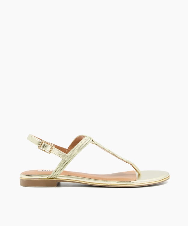 Logics Gold, Thong-Strap Flat Sandals | Dune London