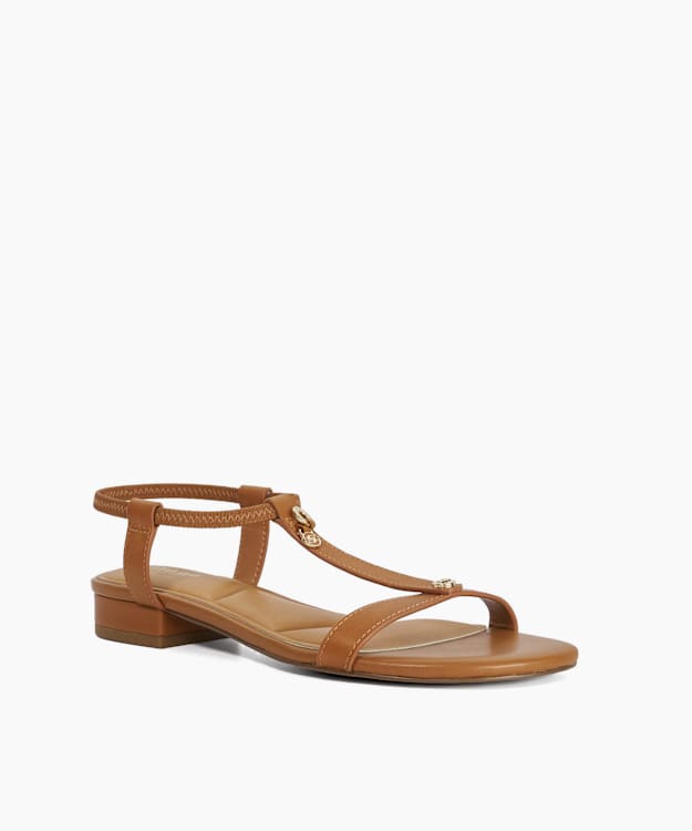 Dune London Lyra Tan Flat T-Bar Sandals