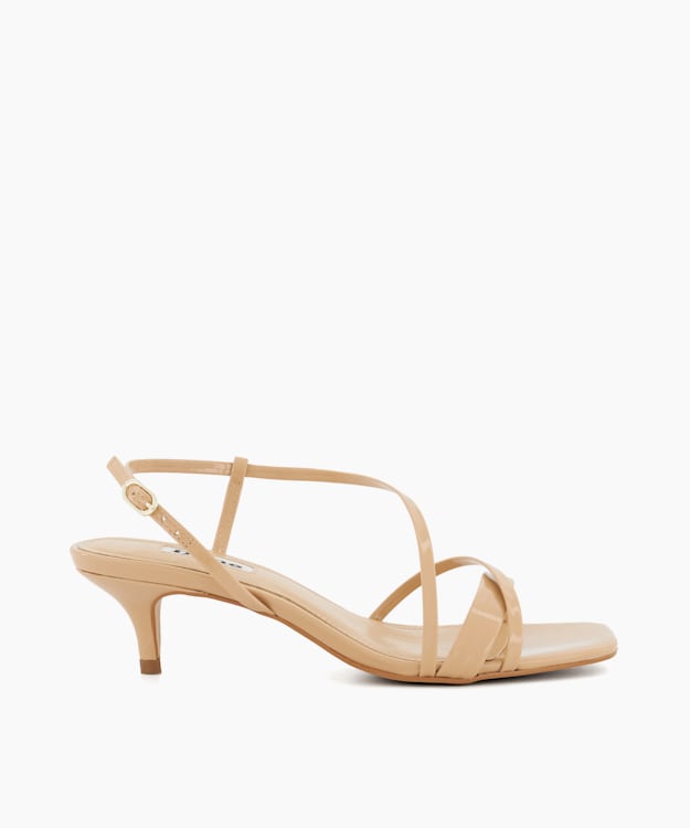 Madely Nude, Strappy Patent Kitten-Heel Sandals | Dune London