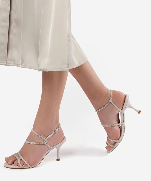 Majestys Ecru Diamante Strappy Heeled Sandals Dune London