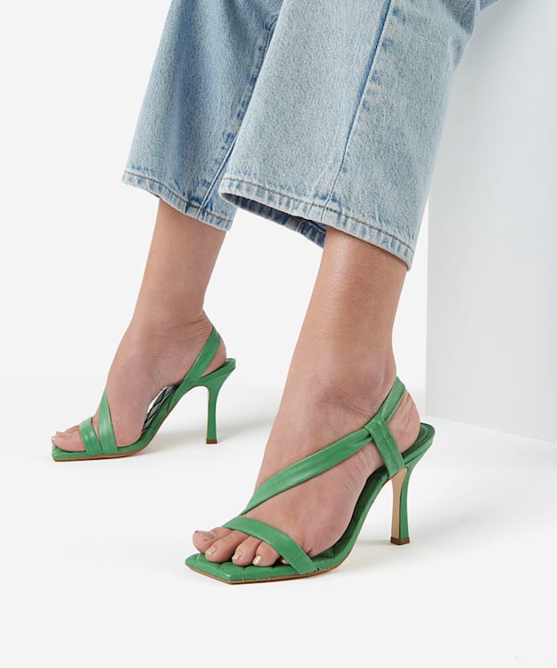 Marbled Green, Square Toe Heeled Slingback Sandals | Dune London 