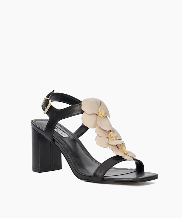 Mastered Black, Floral Embellished Block Heel Sandals | Dune