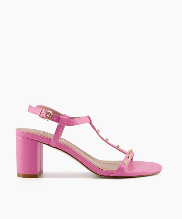 dune pink block heel sandals
