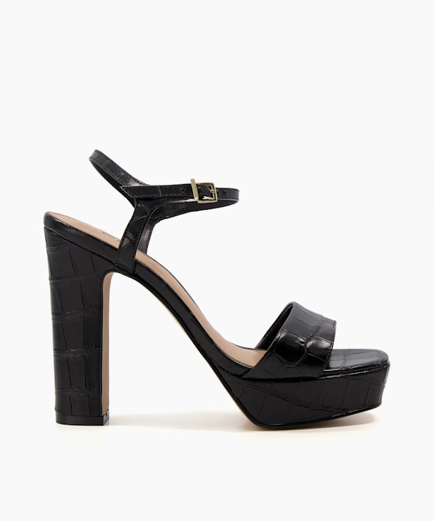 Matche Black Strappy Platform Heel Sandals Dune London